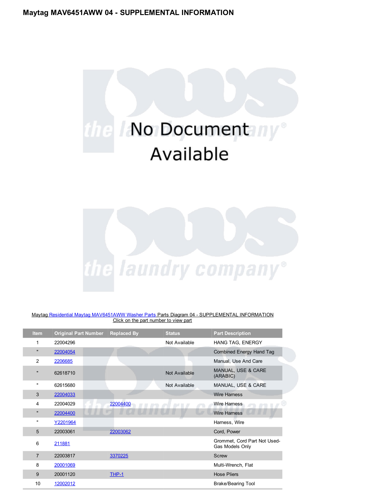 Maytag MAV6451AWW Parts Diagram