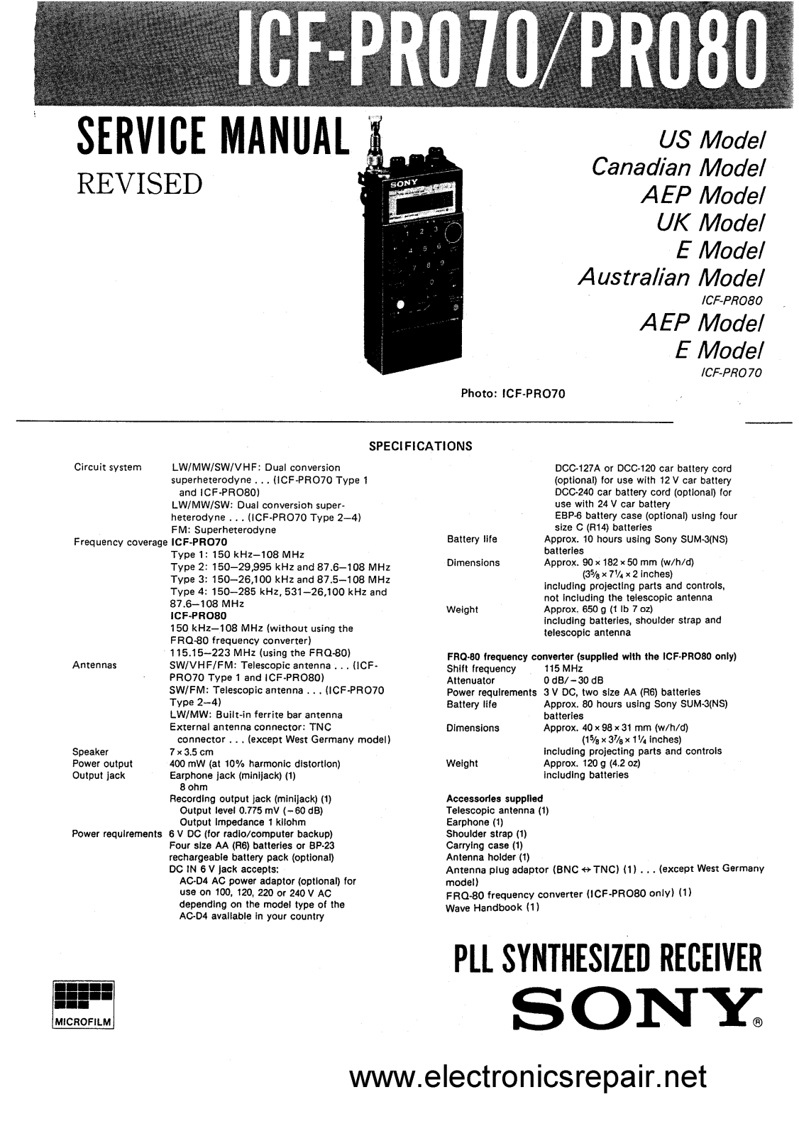 Sony ICF-PR070, ICF-PR080 Schematic