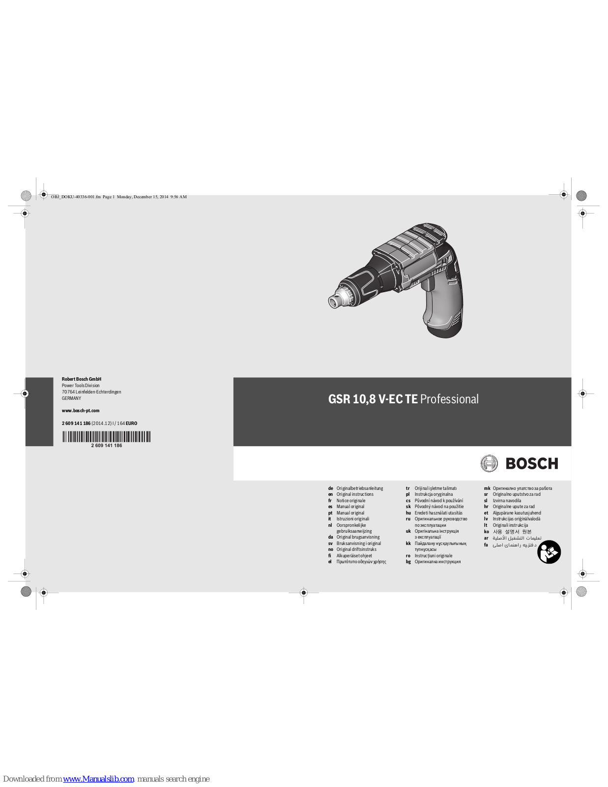 Bosch GSR 10.8 V-EC TE Professional Original Instructions Manual