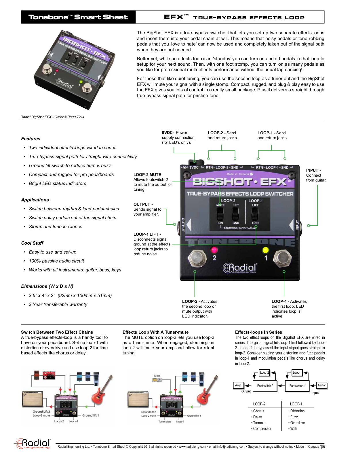 Radial Engineering Bigshot EFX Quick Start Guide