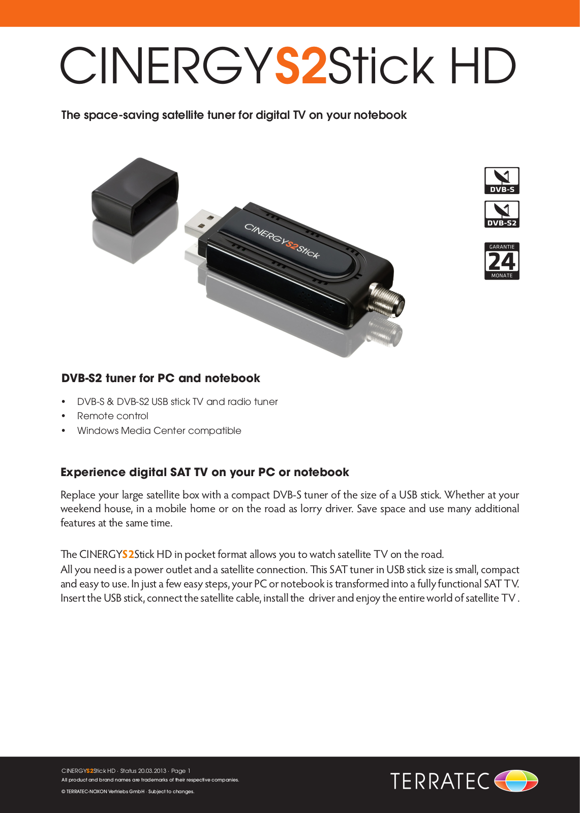 TerraTec Cinergy S2 Stick HD User manual