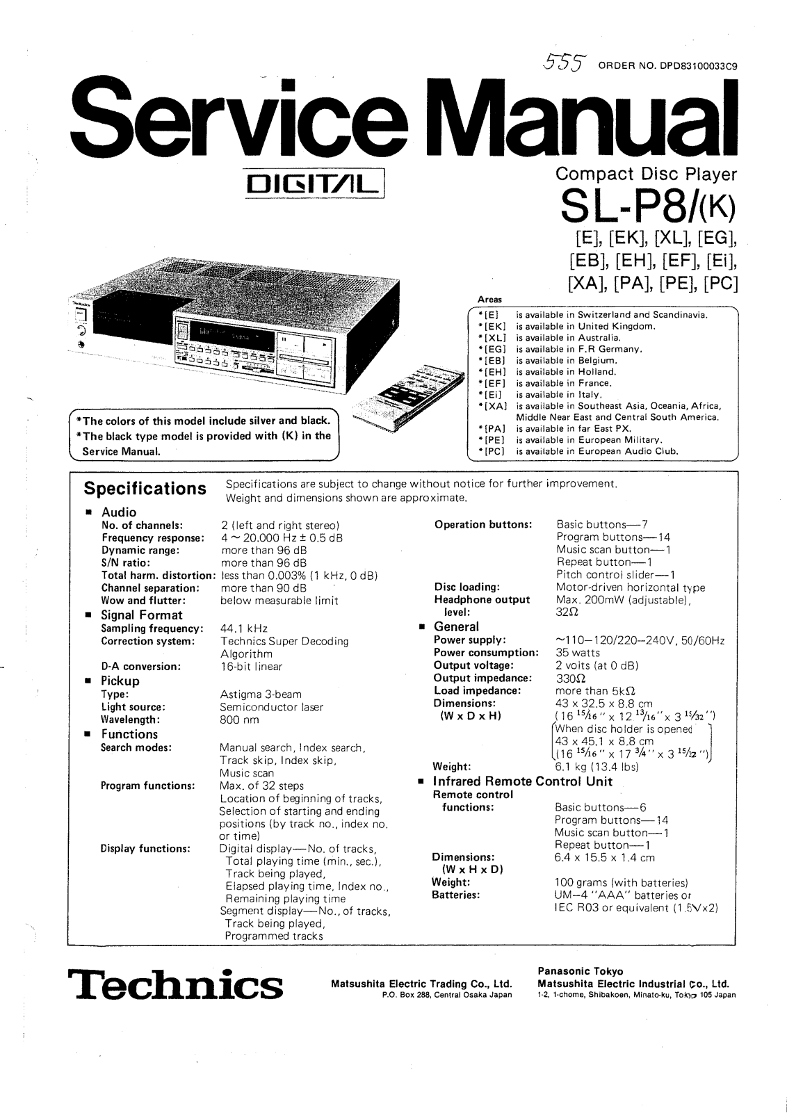 Technics SLP-8 Service manual