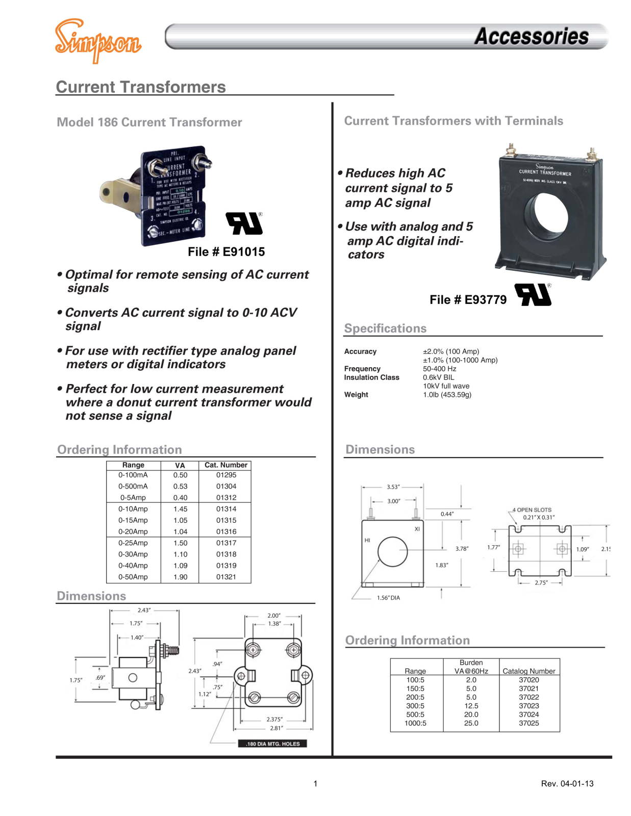 Simpson Electric Current Transformer Accessories Catalog