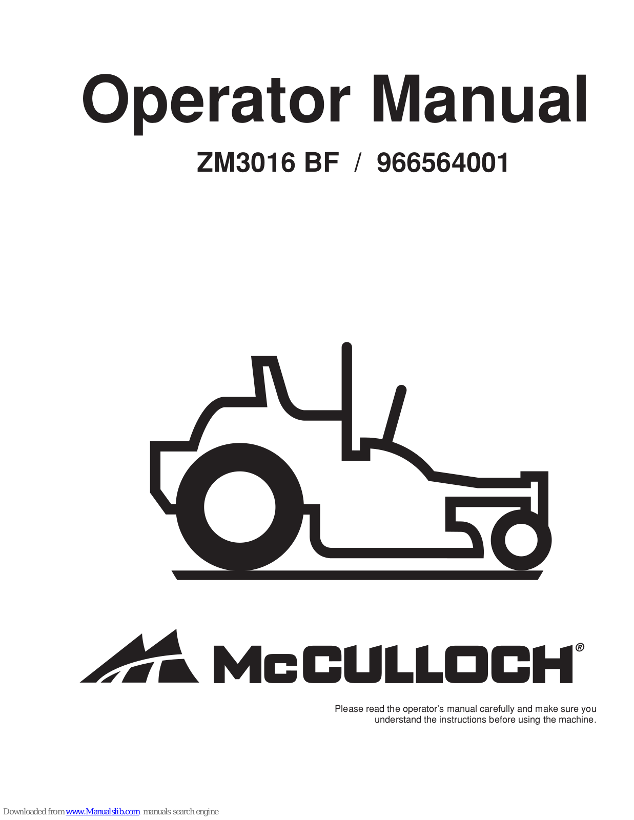 McCulloch ZM3016 BF, 966676301, 966660201, ZM3016 Operator's Manual