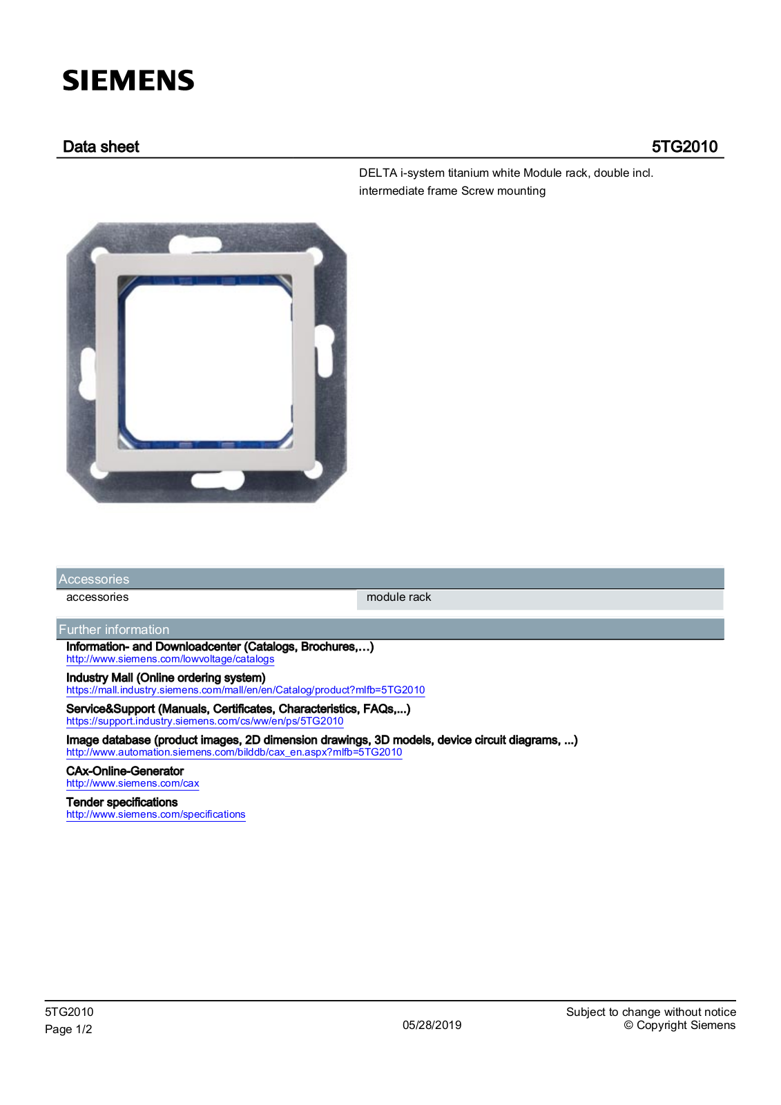 Siemens 5TG2010 data sheet