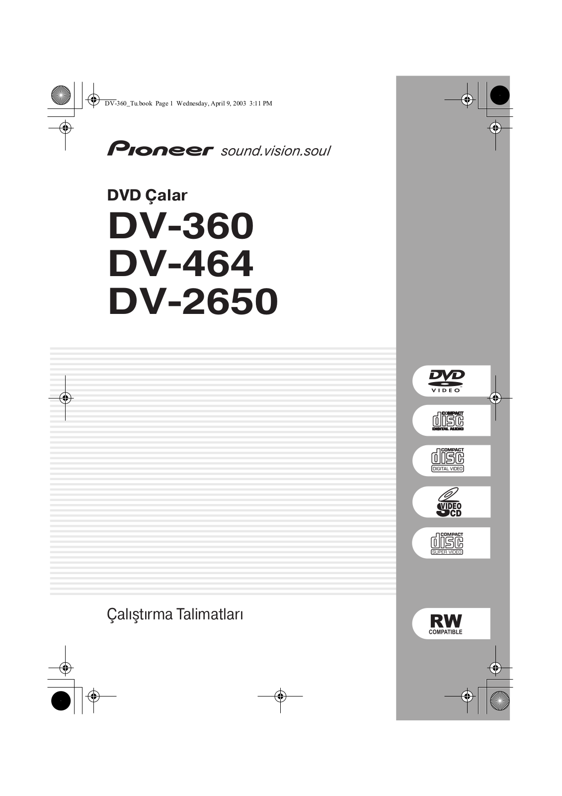 Pioneer DV-360-S, DV-464-S, DV-360-K, DV-2650-S, DV-464-K User manual