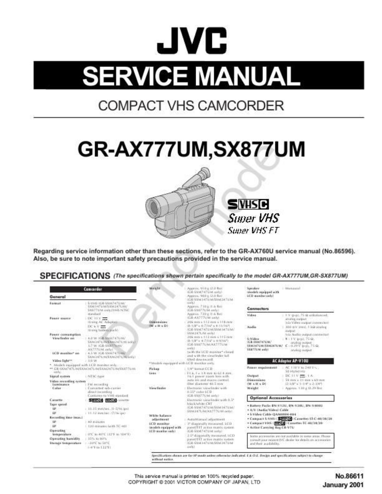 JVC GR-AX777UM, GR-SX877UM Schematic