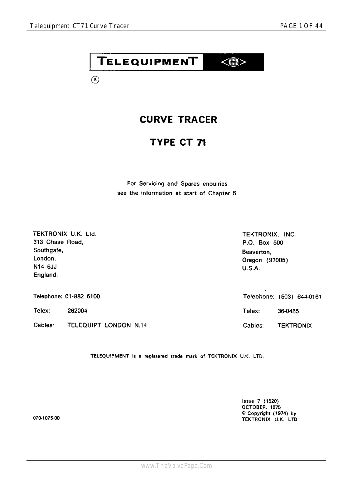 Telequipment CT71 Service manual