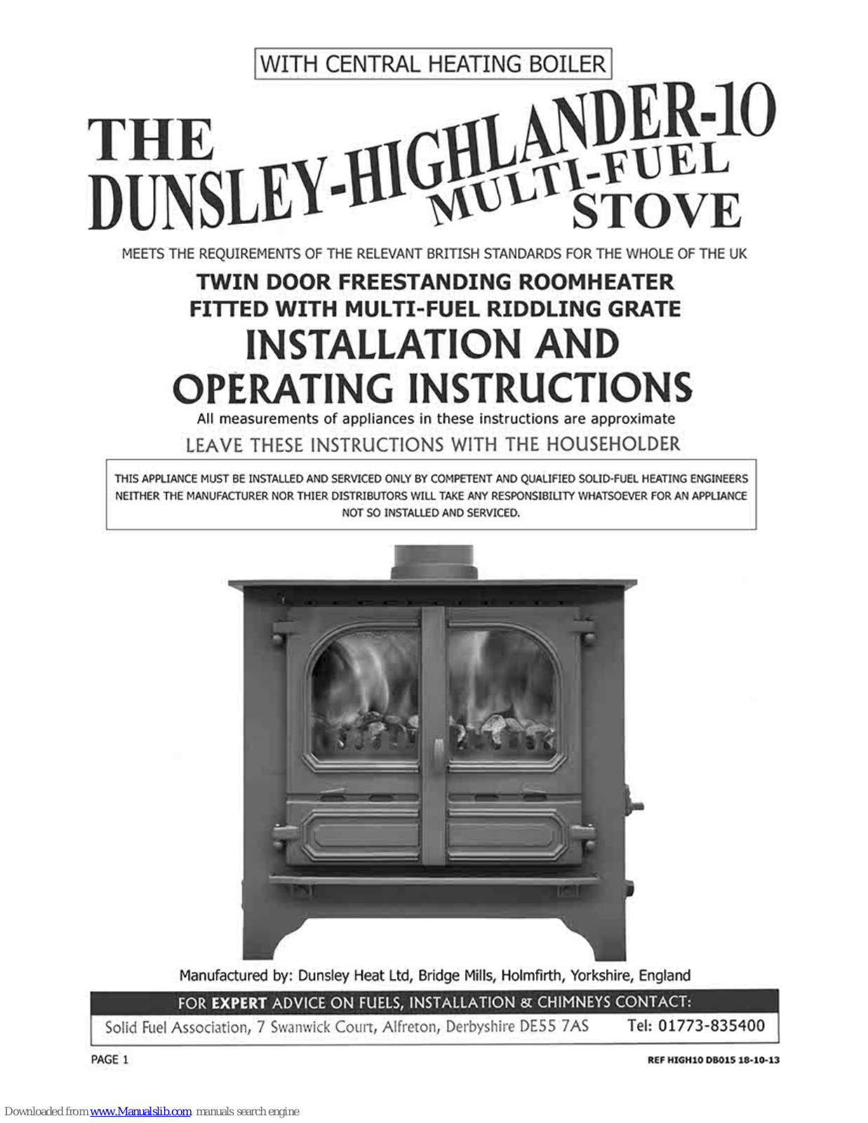 Dunsley Heat Highlander 10 Installation And Operating Insctructions