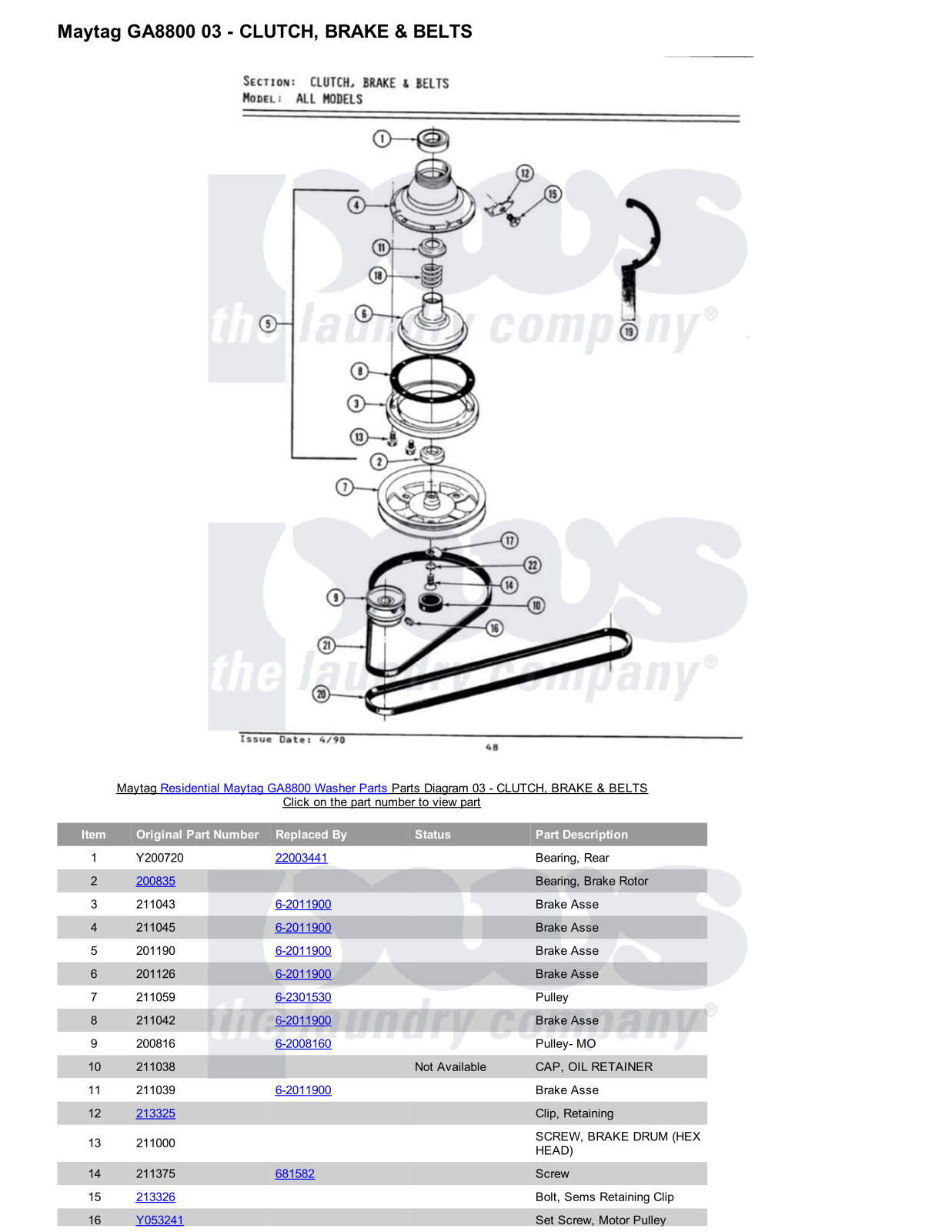 Maytag GA8800 Parts Diagram