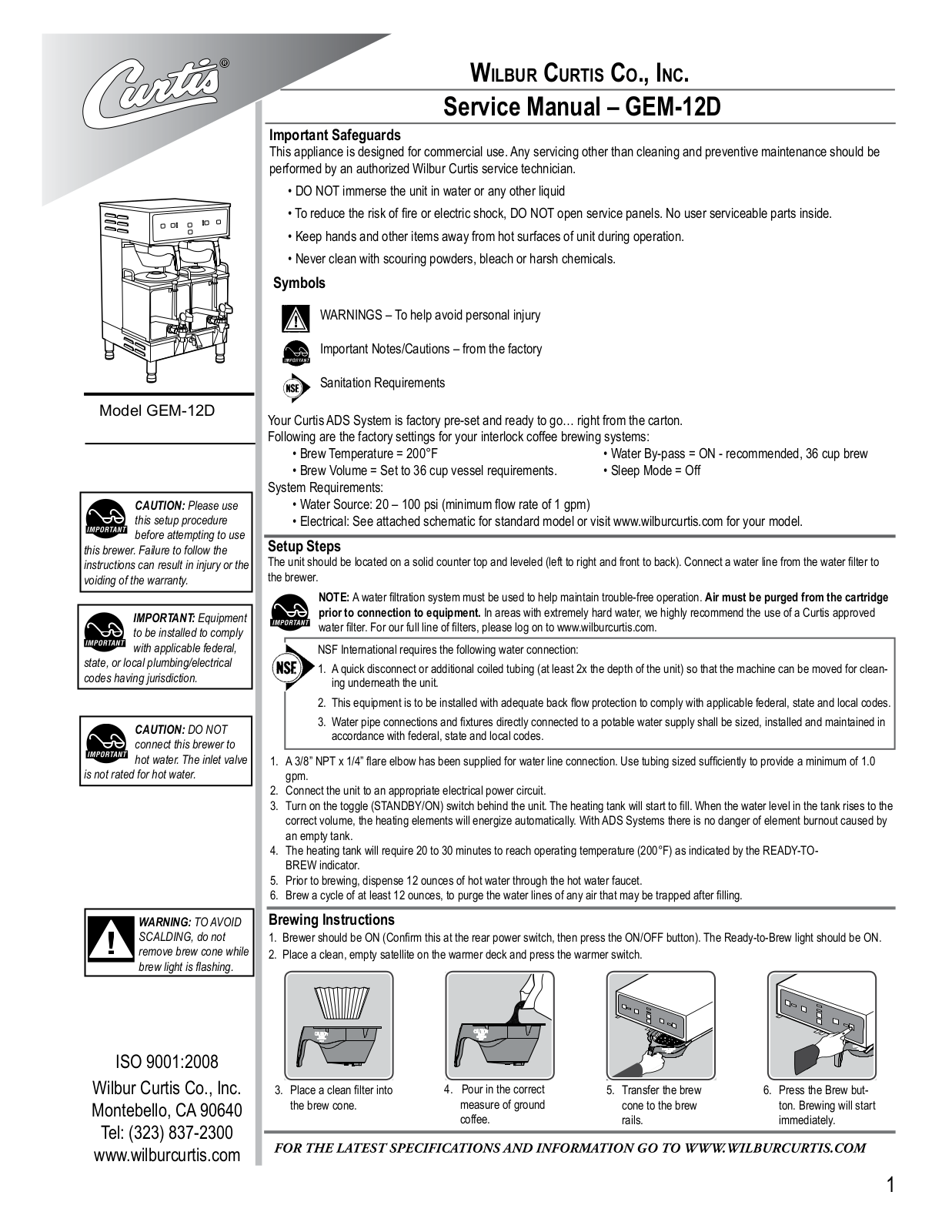 Wilbur Curtis GEM-12D Service Manual