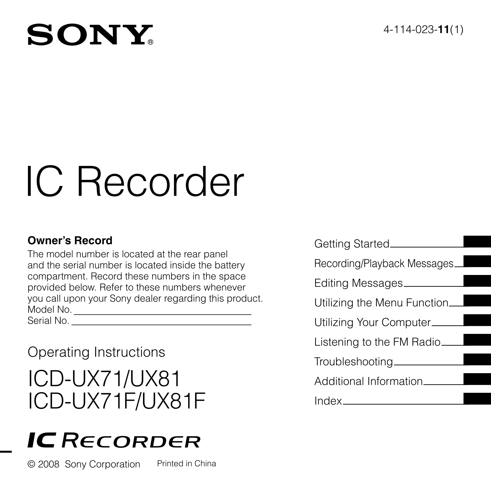 Sony ICD-UX81 User Manual