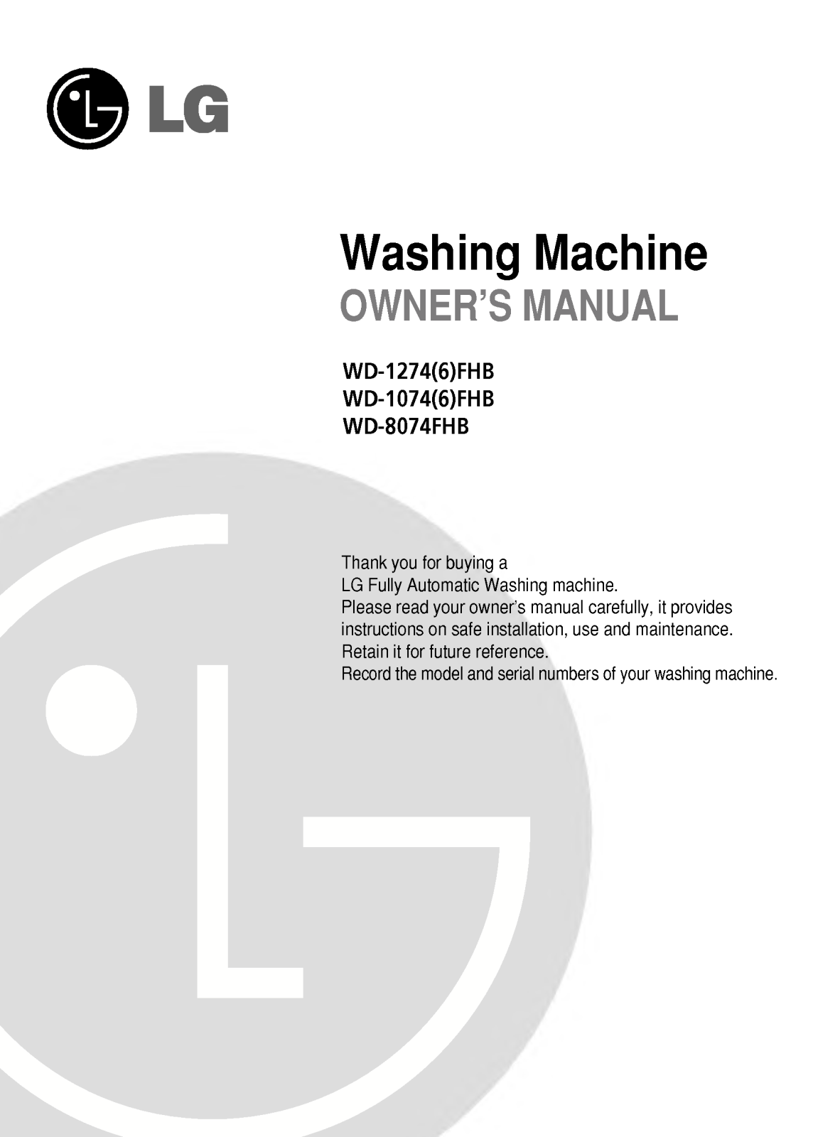 LG WD-1074FHB, WD-1274FHB User Manual