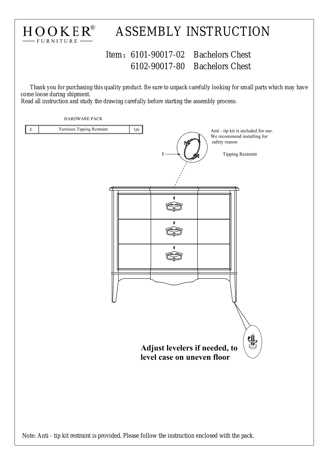 Hooker 6102-90017-80, 6101-90017-02 Assembly Instructions