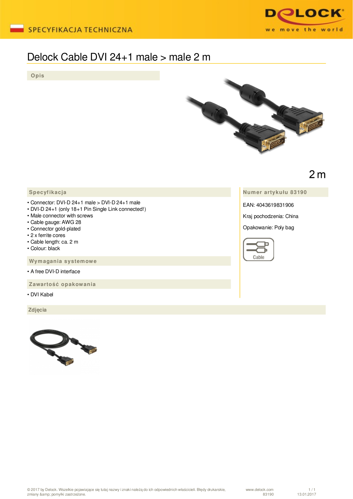 DeLOCK DVI cable 2m User Manual