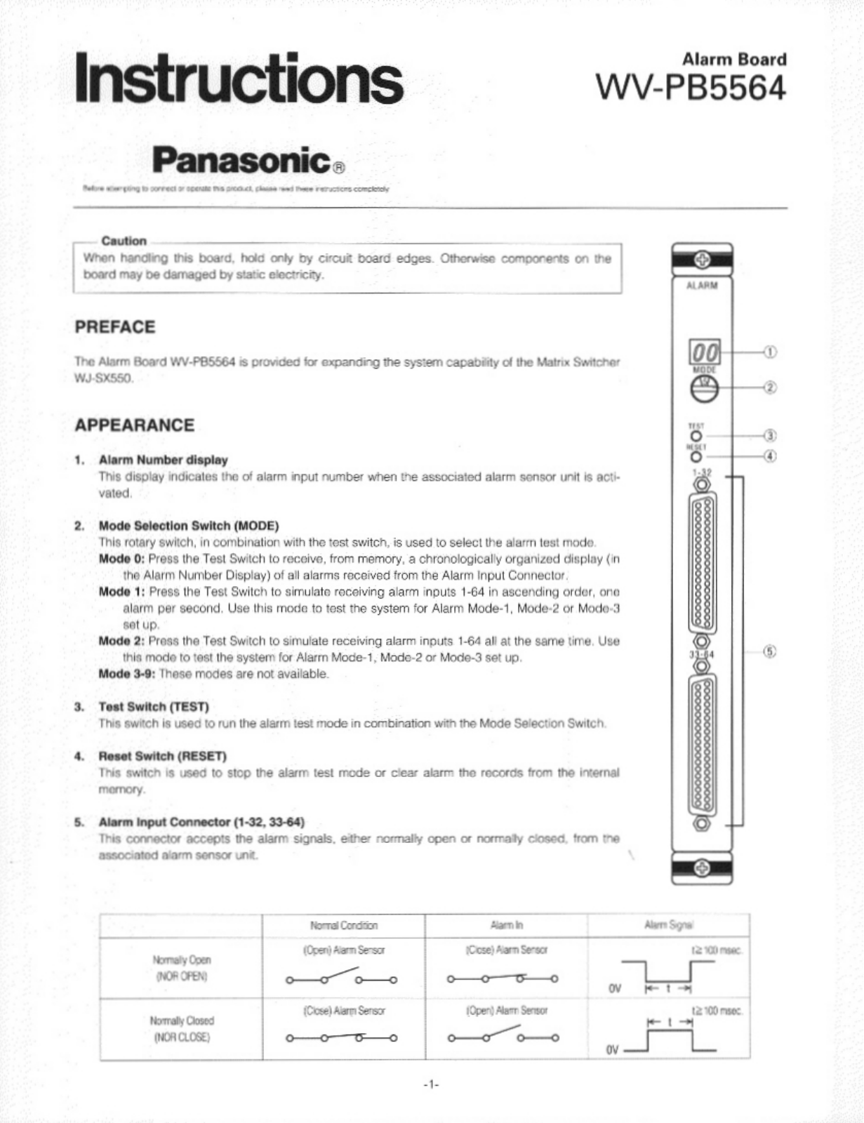 Panasonic wv-bp5564 Operation Manual