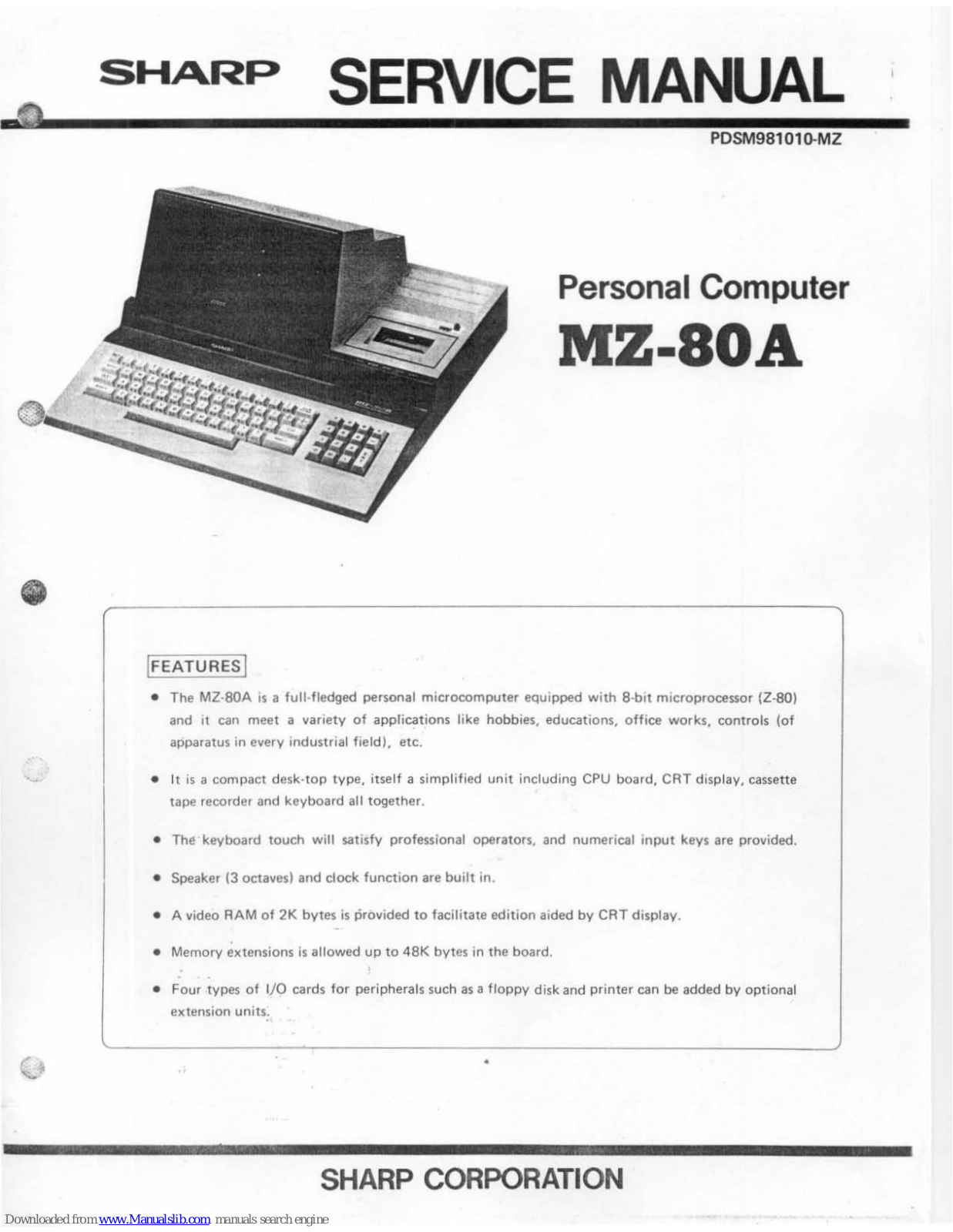 Sharp MZ-80A Service Manual - ManualMachine.com