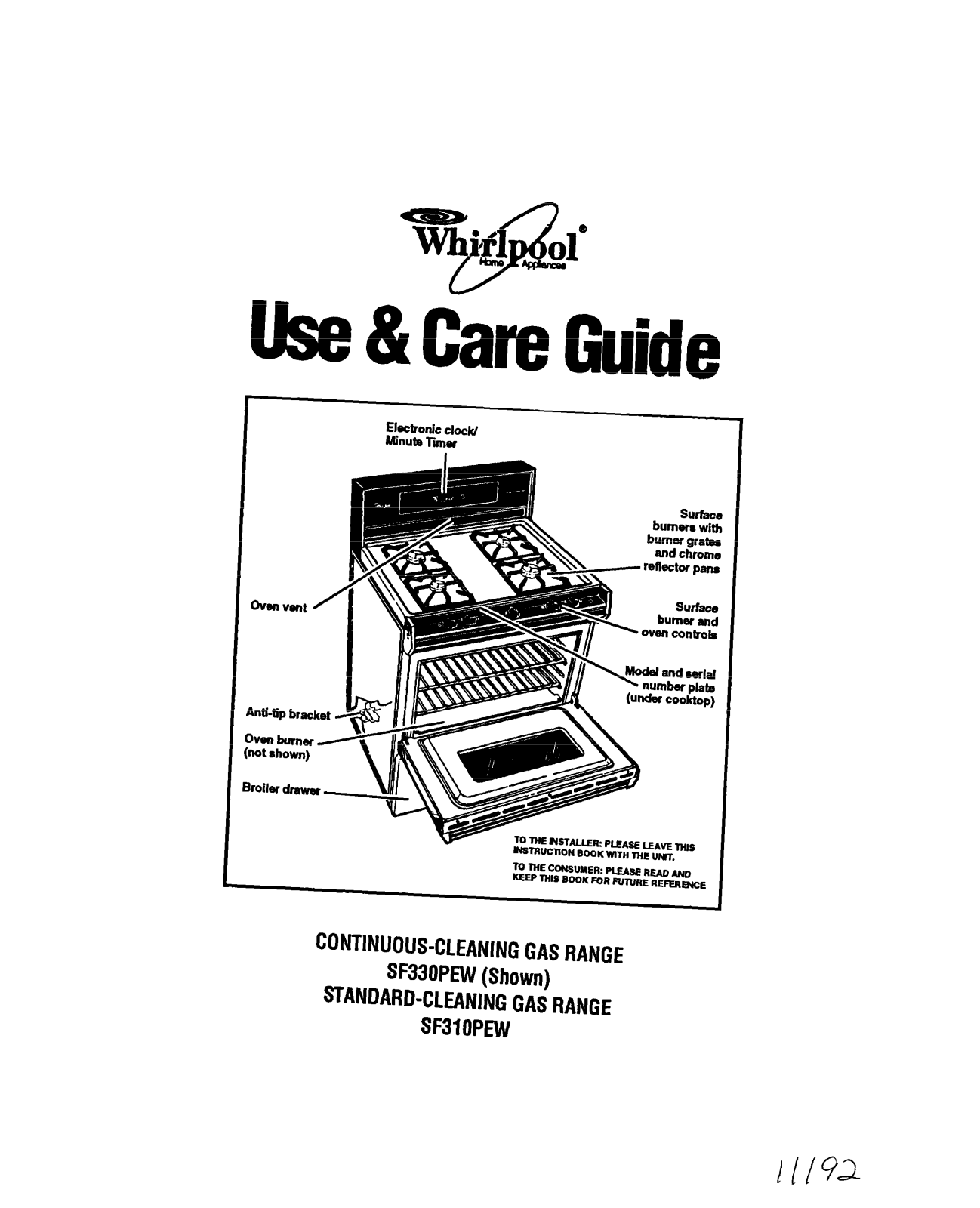 Whirlpool SF310PEW Owner's Manual