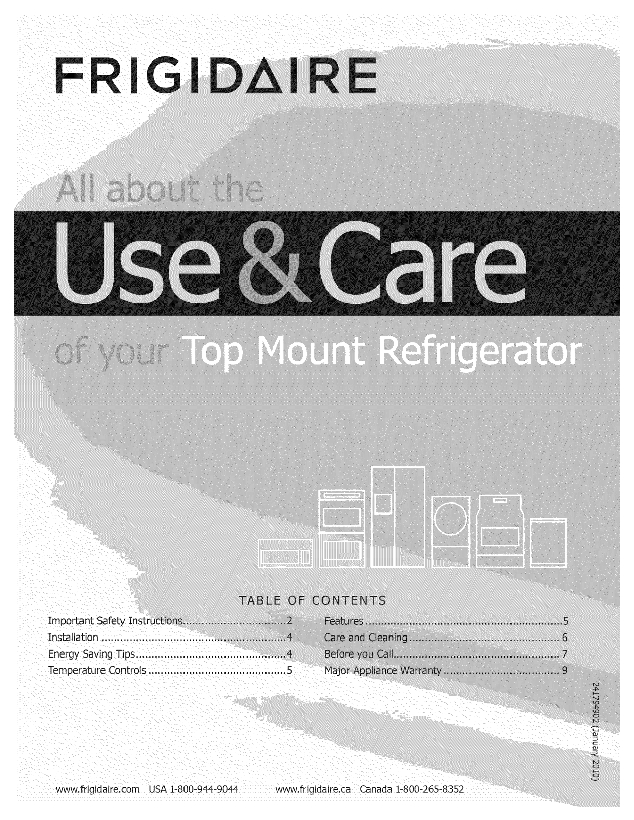 Frigidaire FFPT12F3MW0, FFPT12F3MV0, FFPT12F3MM0, FFPT12F0KW0, FFPT12F0KV0 Owner’s Manual