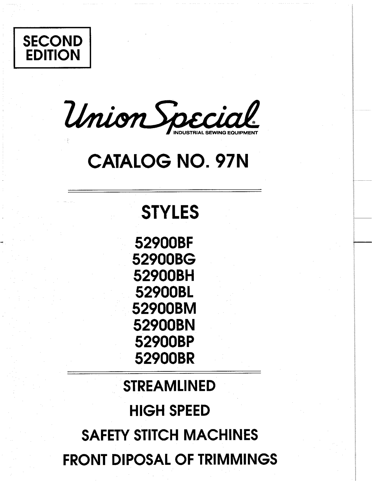 Union Special 52900BF, 52900BG, 52900BH, 52900BL, 52900BM Parts List