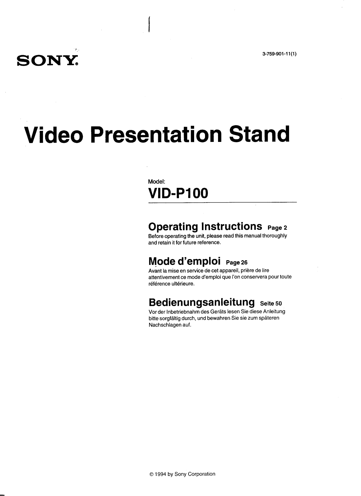 Sony VIDP100 User Manual