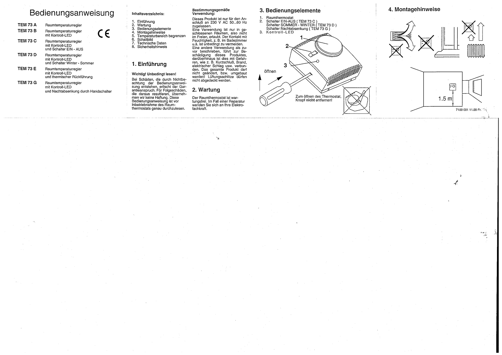 Wallair TEM 73A, TEM 73B, TEM 73C, TEM 73D User guide