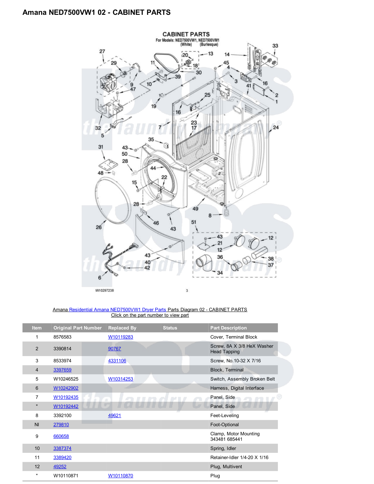 Amana NED7500VW1 Parts Diagram