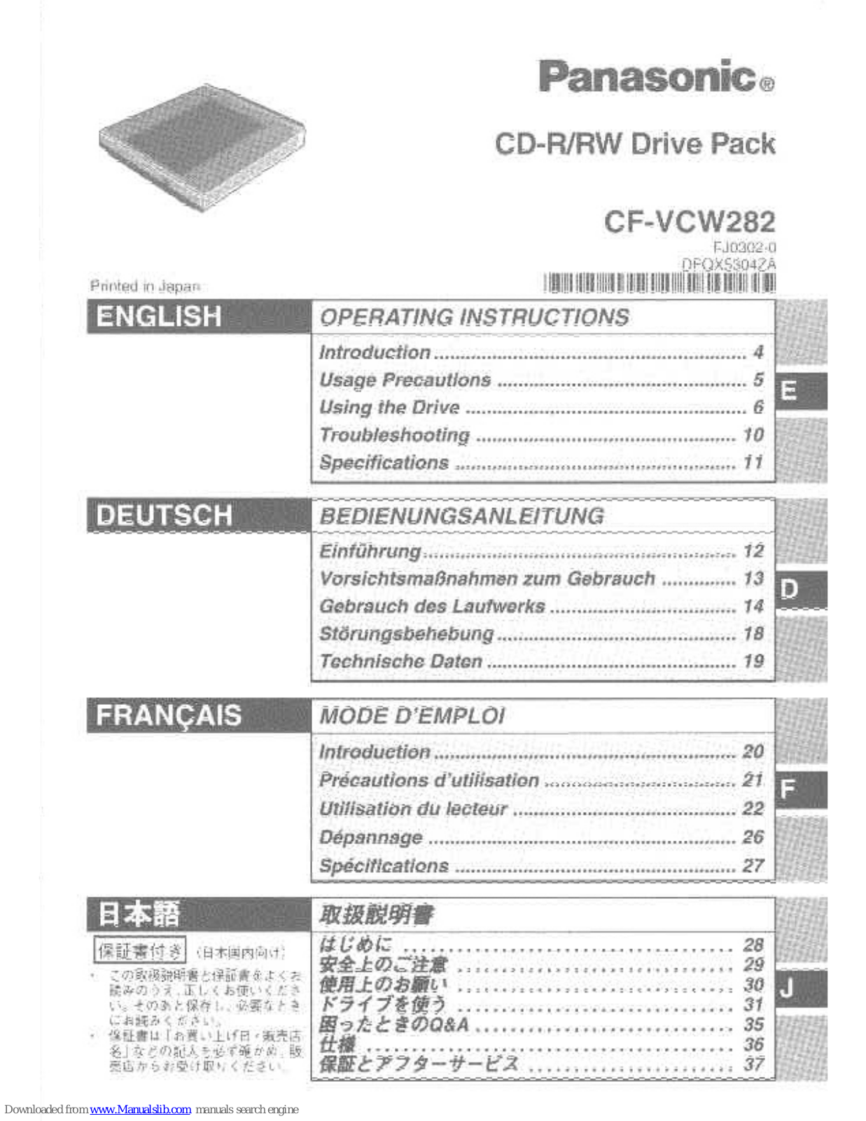 Panasonic CF-VCW282 Operating Instructions Manual