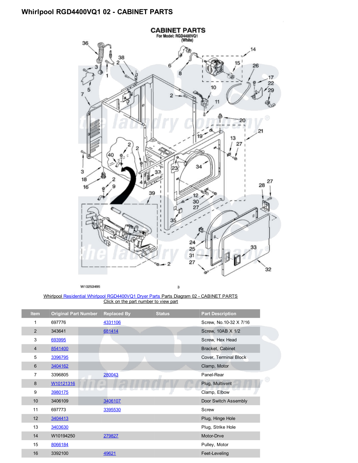 Whirlpool RGD4400VQ1 Parts Diagram