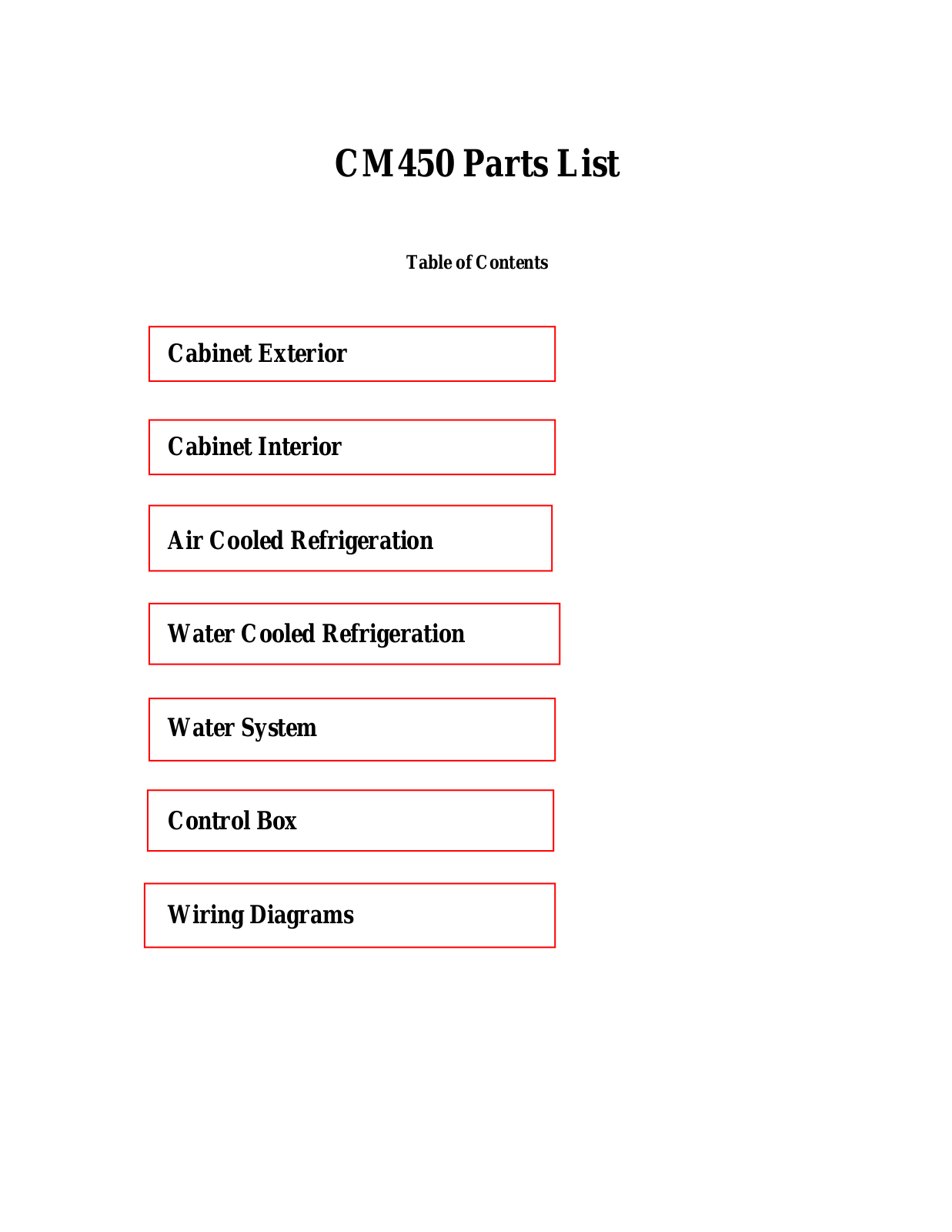 Scotsman CM450 PARTS LIST