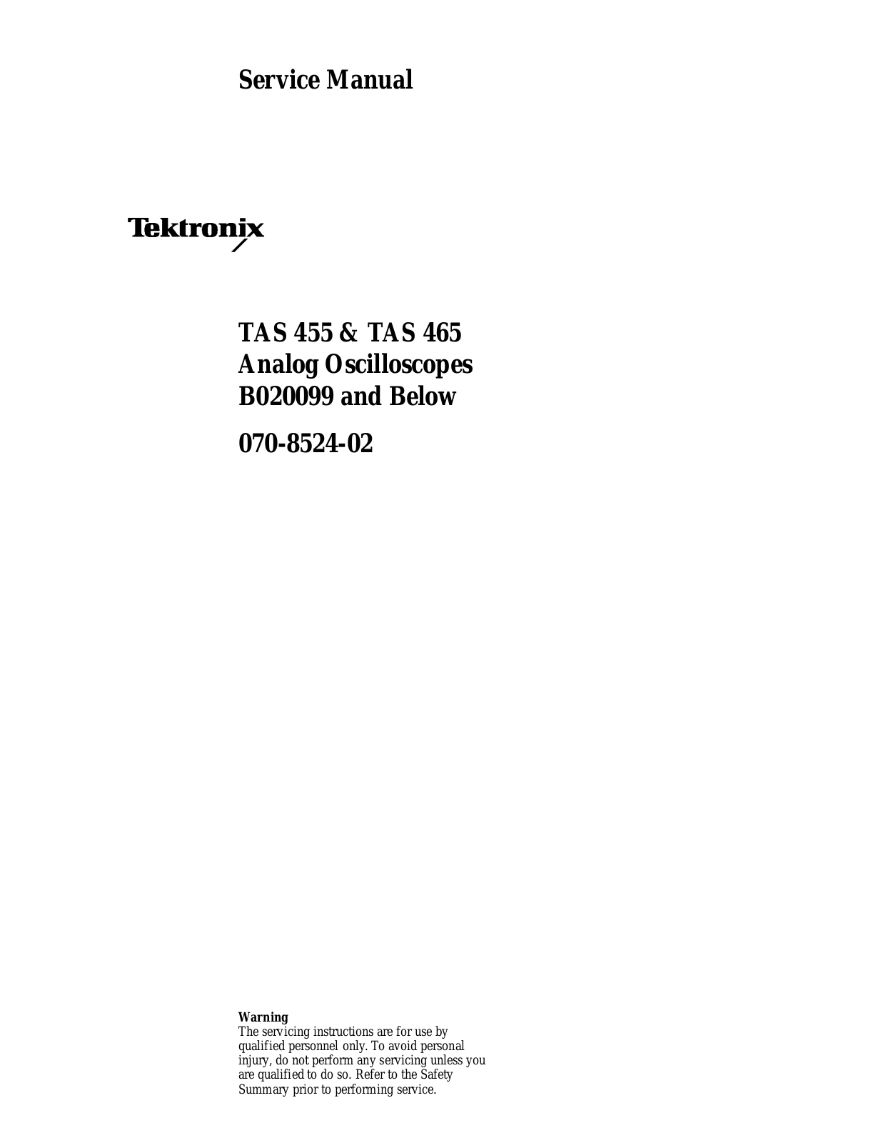 Tektronix TAS 465, TAS 455 User Manual