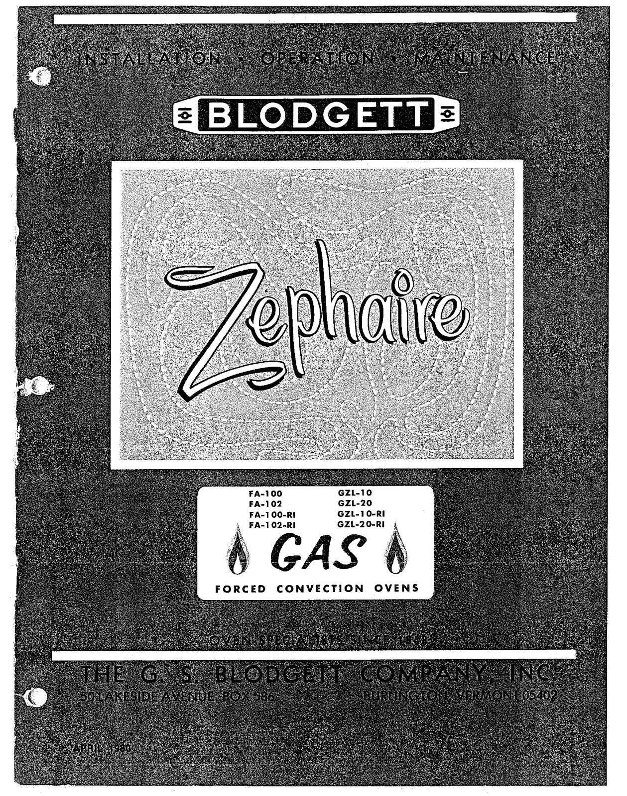 Blodgett FA, FA-102-RI User Manual