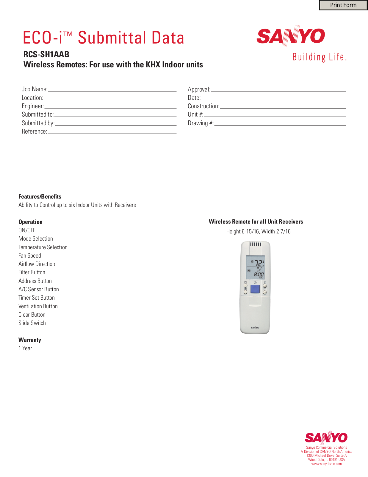 Sanyo RCS-SH1AAB User Manual