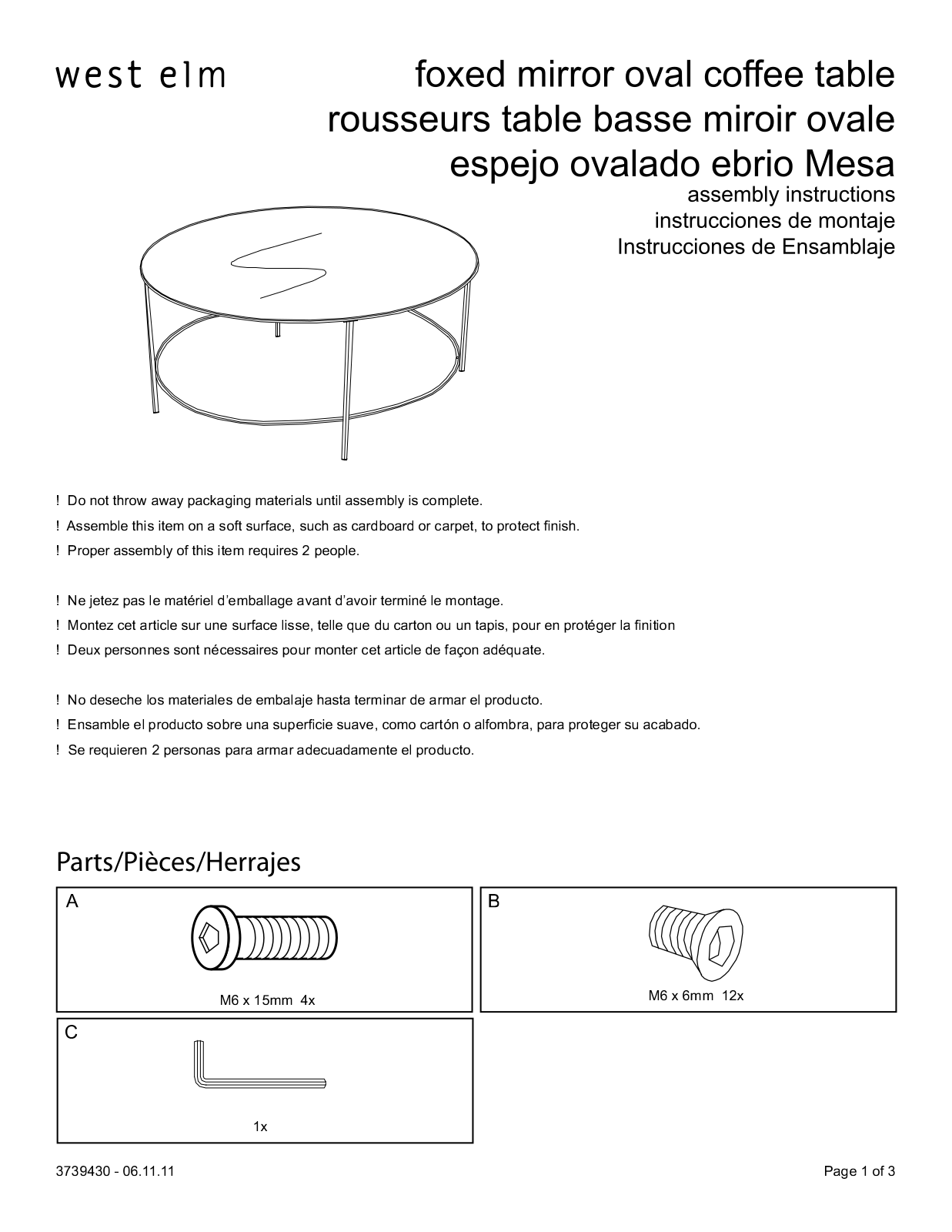 West Elm Foxed Mirror Coffee Table Assembly Instruction