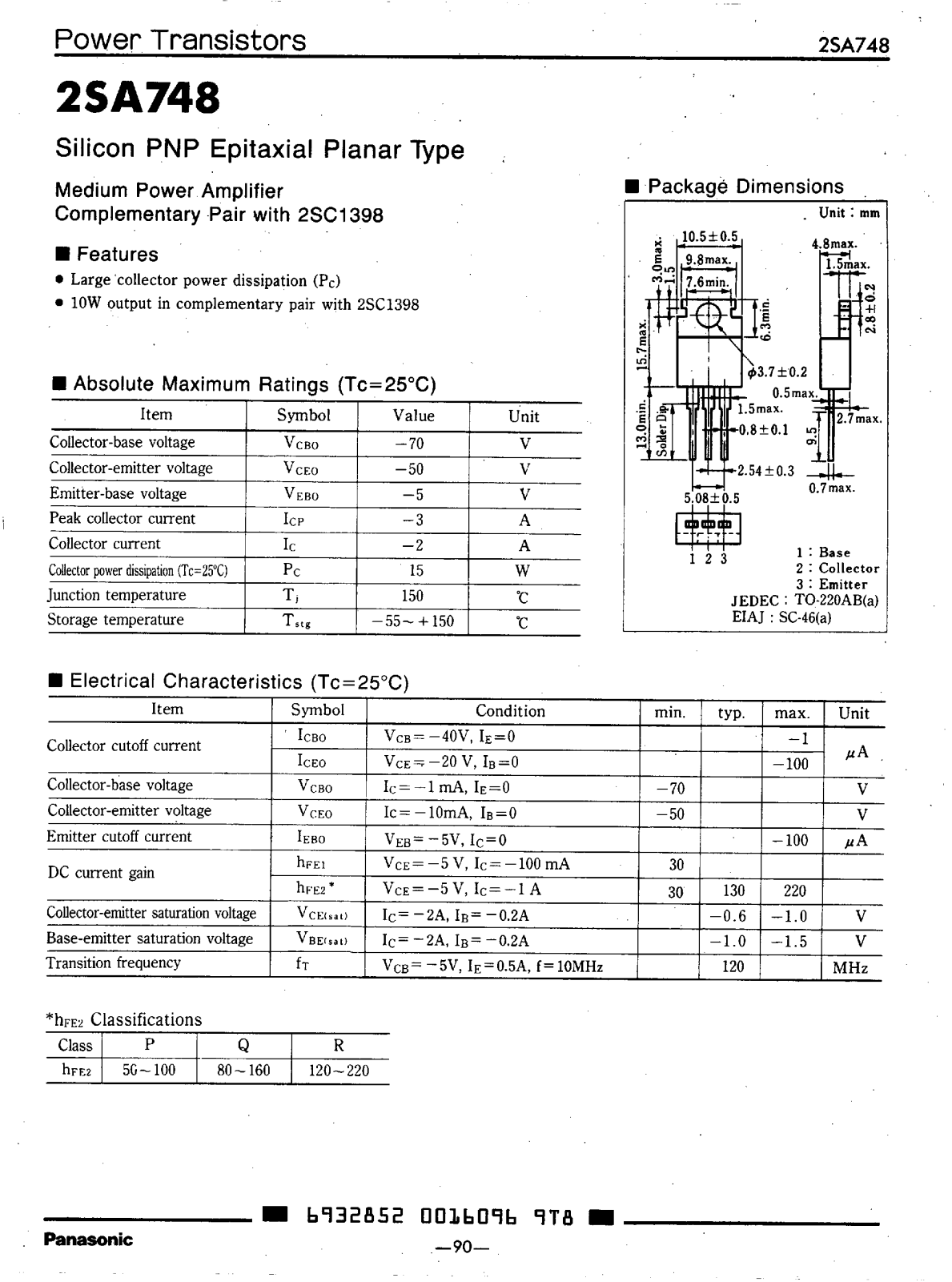 Datasheet 2SA748 Specification - ManualMachine.com
