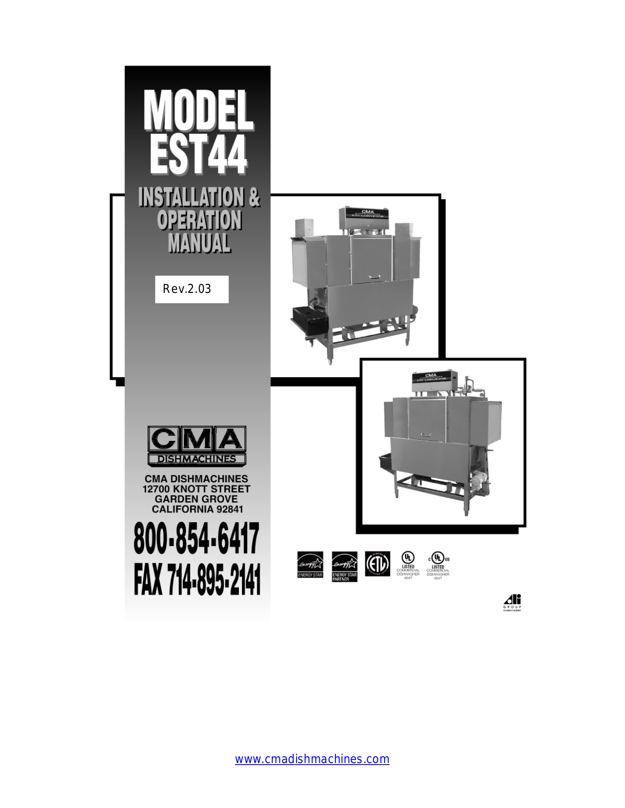 CMA Dishmachines EST44 Installation  Manual