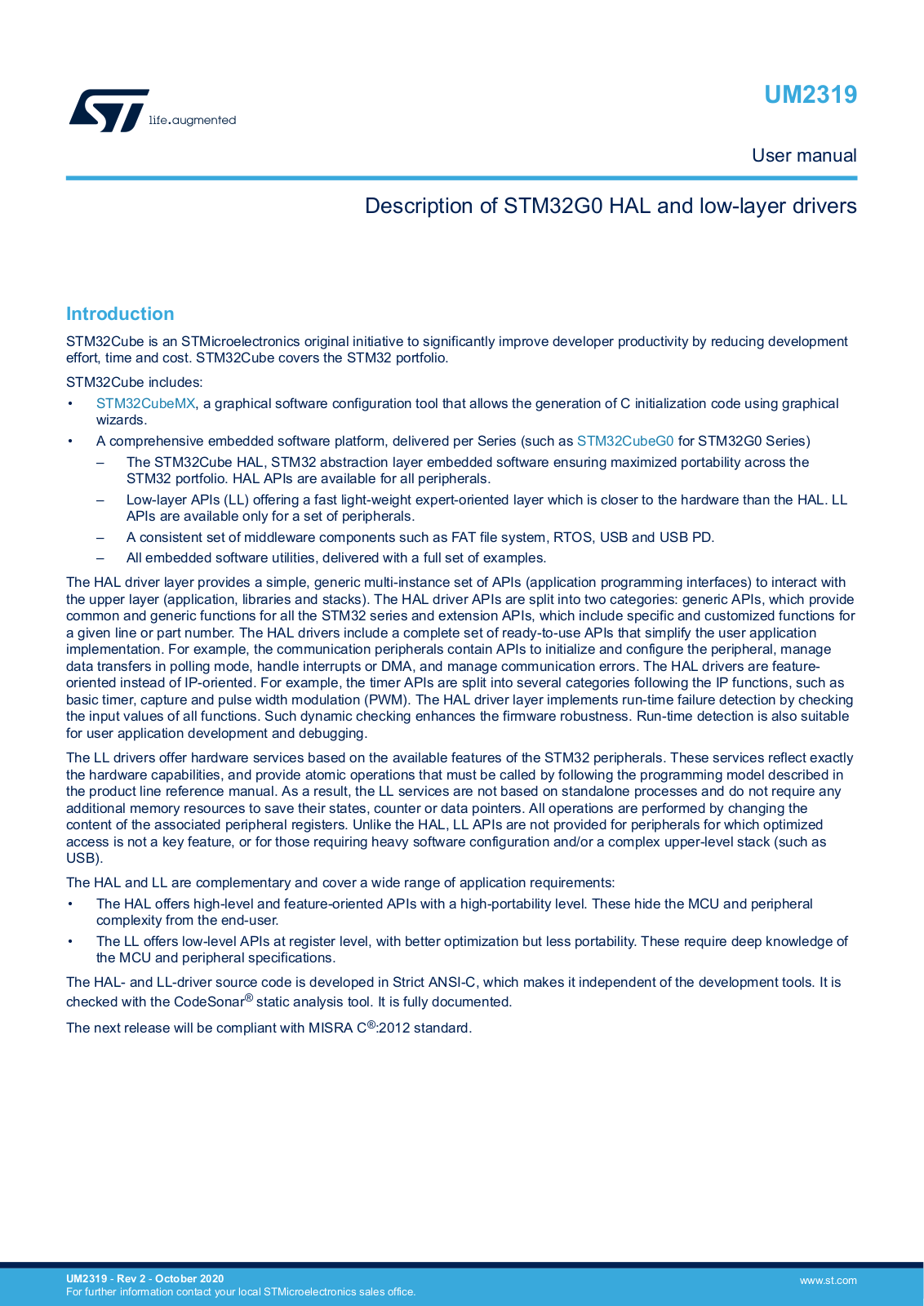 STMicroelectronics STM32G0 HAL User Manual