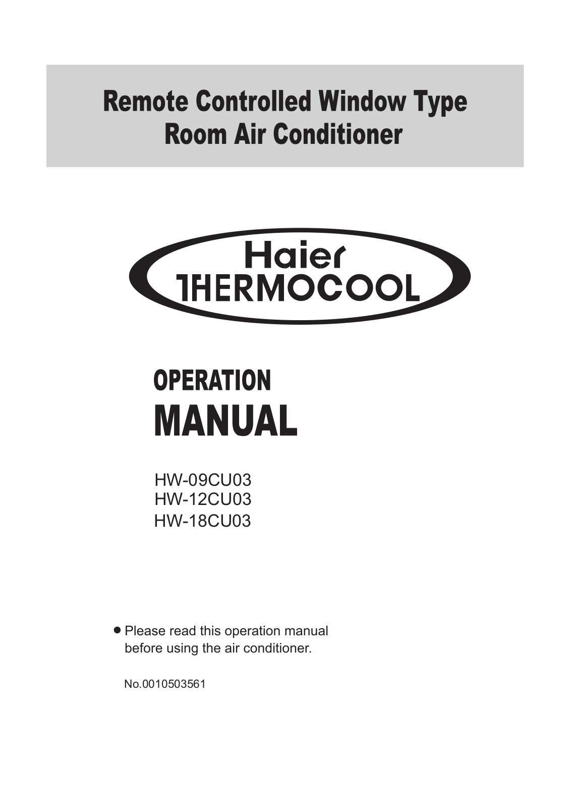 Haier HW-12CUA03, HW-09CUA03, HW-12CU03 User Manual