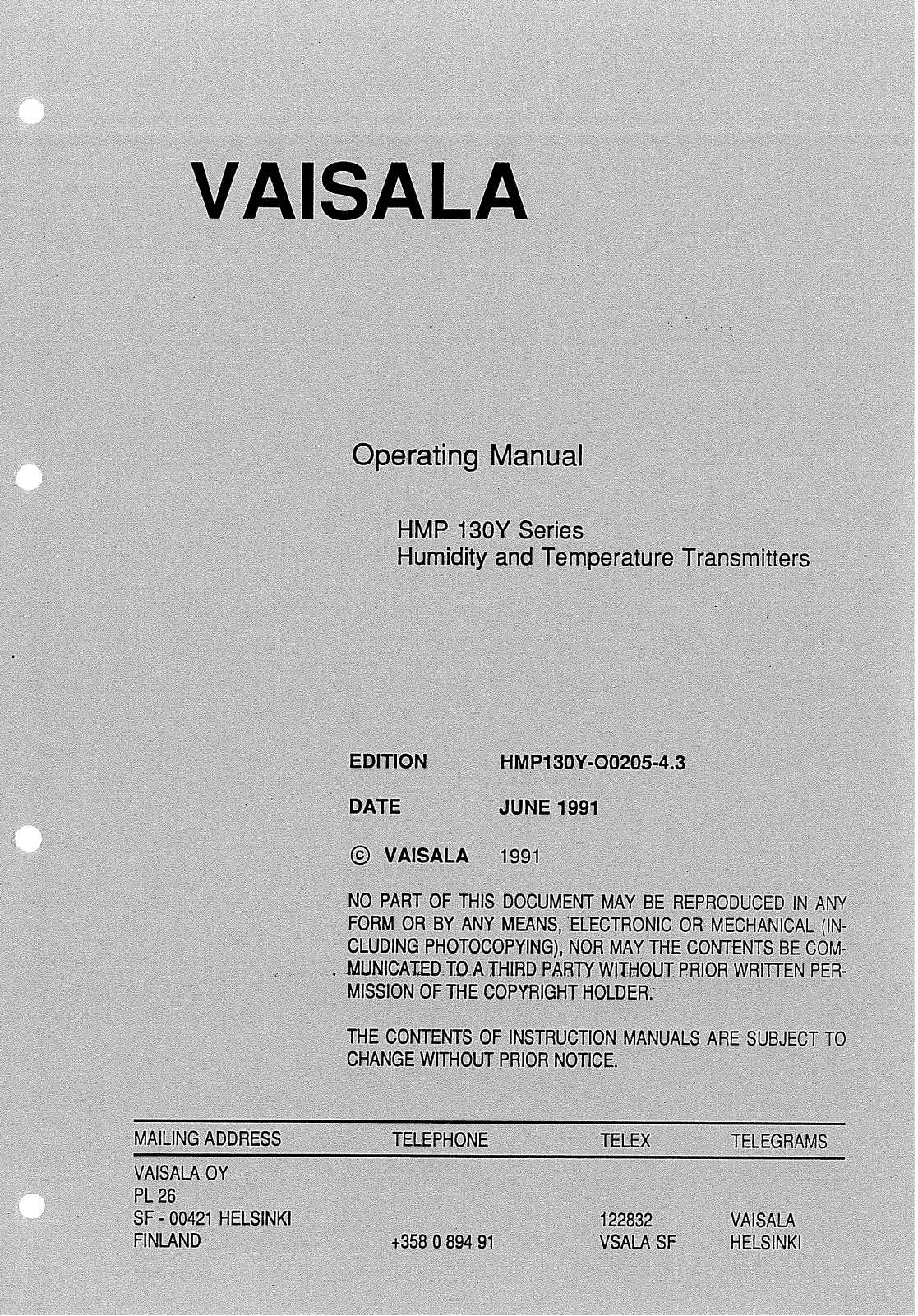 vaisala HMP130Y operating Manual