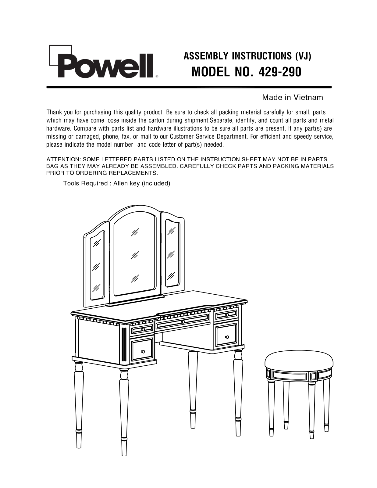 Powell 429290 Assembly Guide