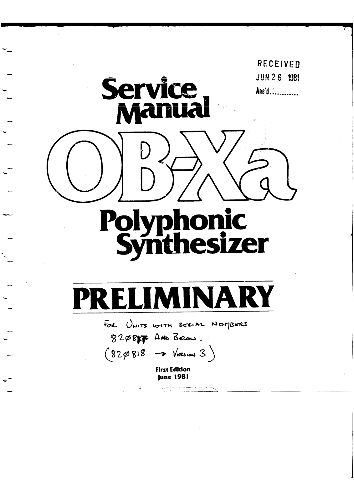 Oberheim OB-Xa Service Manual