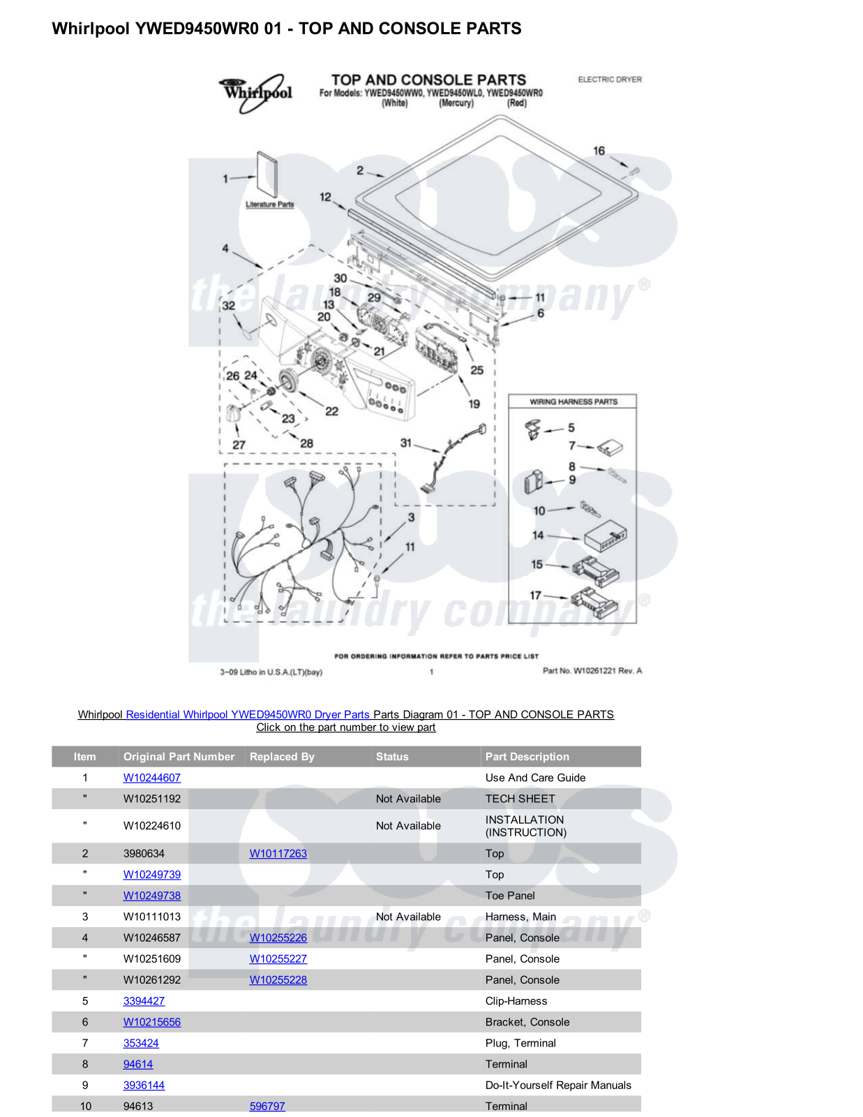 Whirlpool YWED9450WR0 Parts Diagram