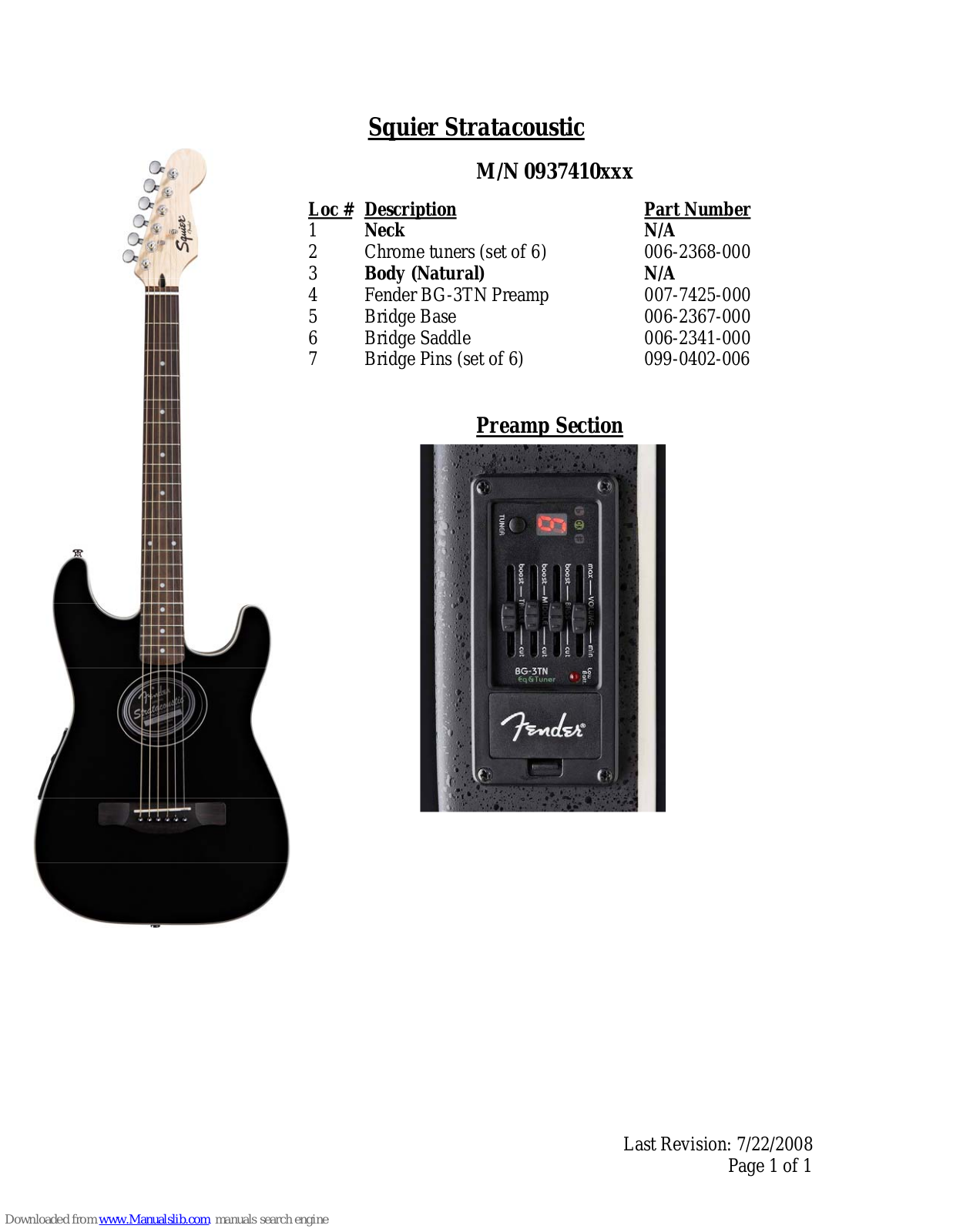 Squier Stratacoustic Specifications - ManualMachine.com