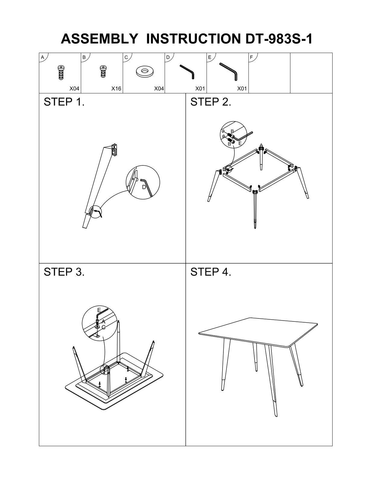 Stool Group DT-983S-1 ASSEMBLY INSTRUCTIONS