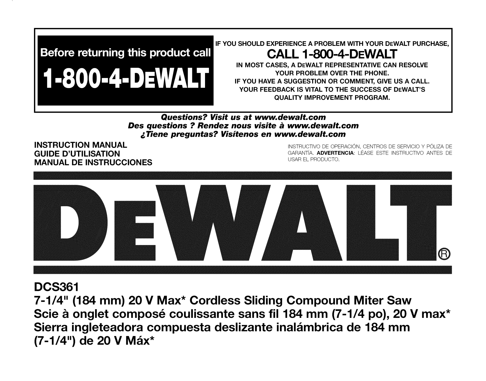 DeWalt DCS361B TYPE 1 Owner’s Manual
