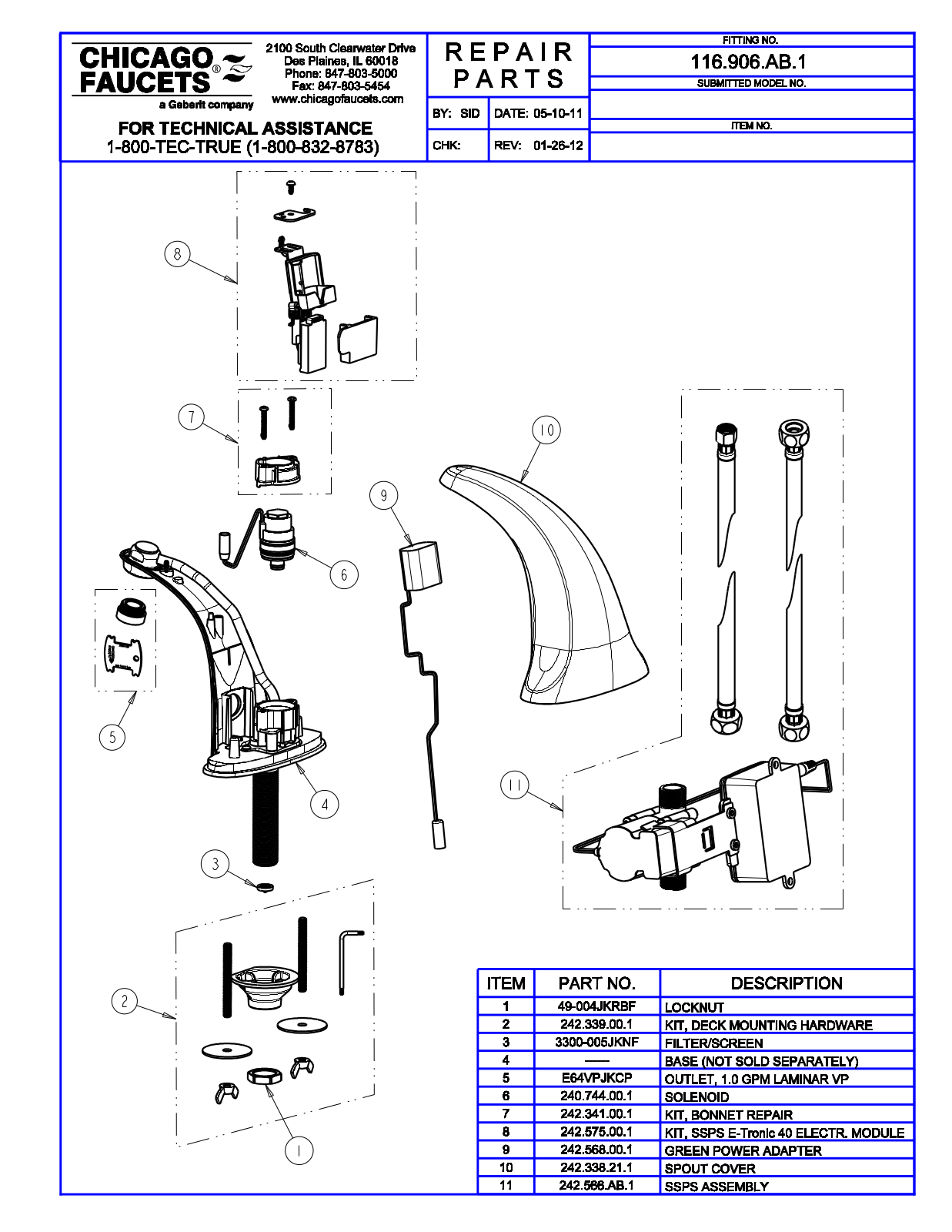 Chicago Faucet 116.906.AB.1 Parts List