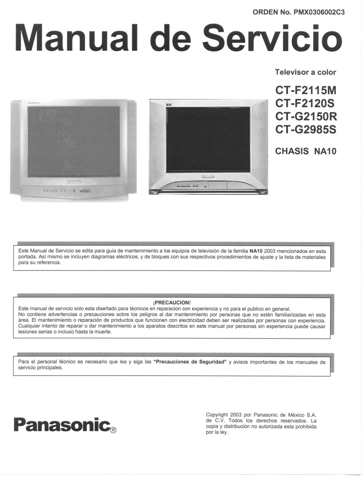 Panasonic CT -F2115M, CT-F2120S, CT-G2150R, CT -G2985S Service Manual