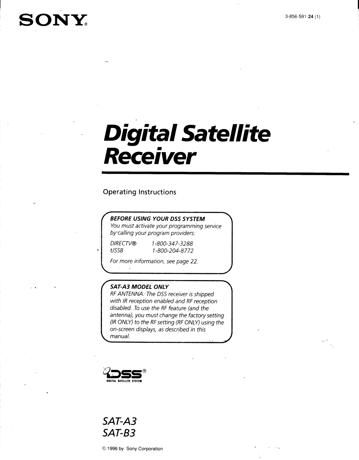 Sony SAS-BS3, SAS-AD3 Operating Instructions