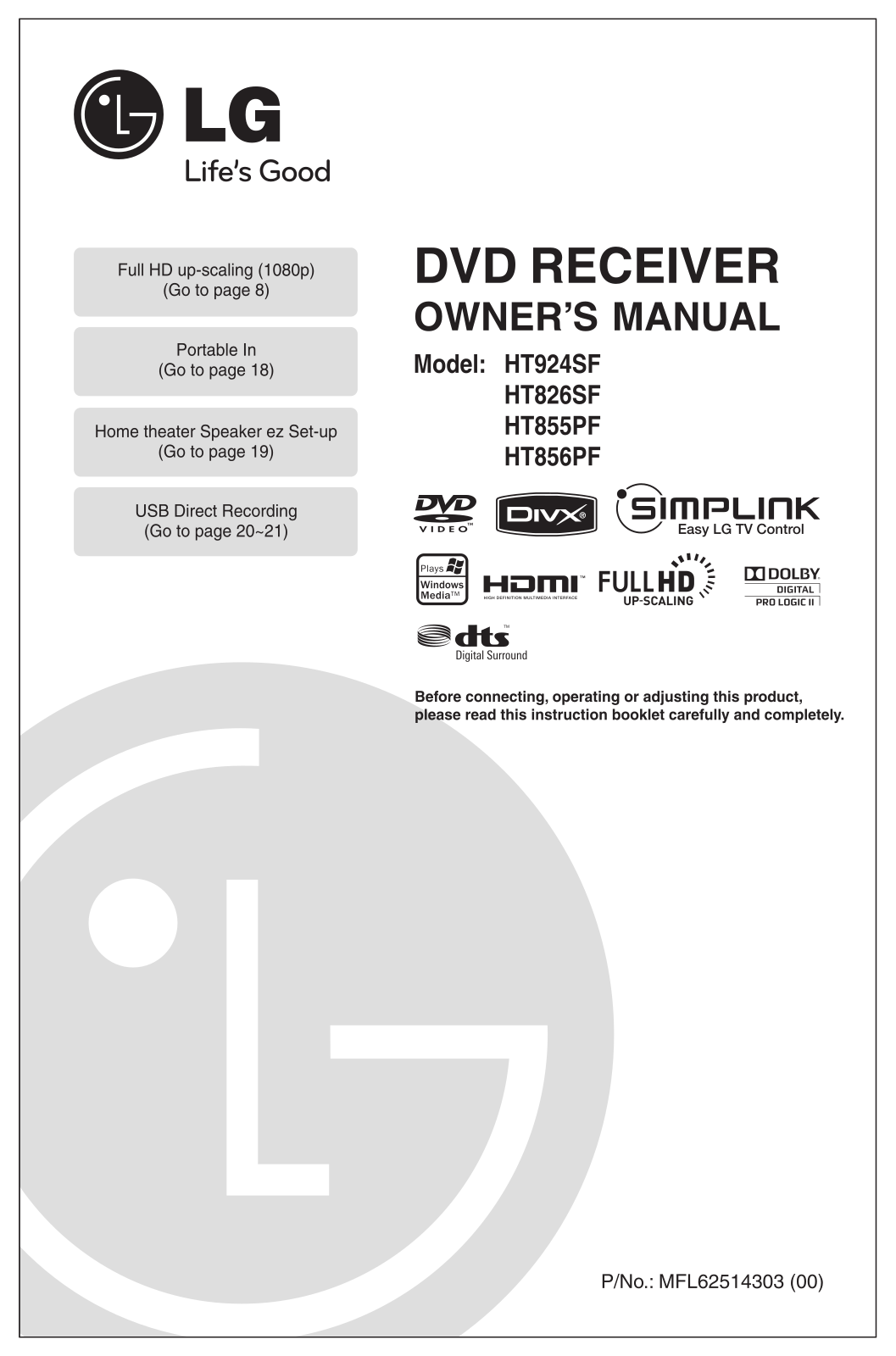 LG HT924SF Owner’s Manual