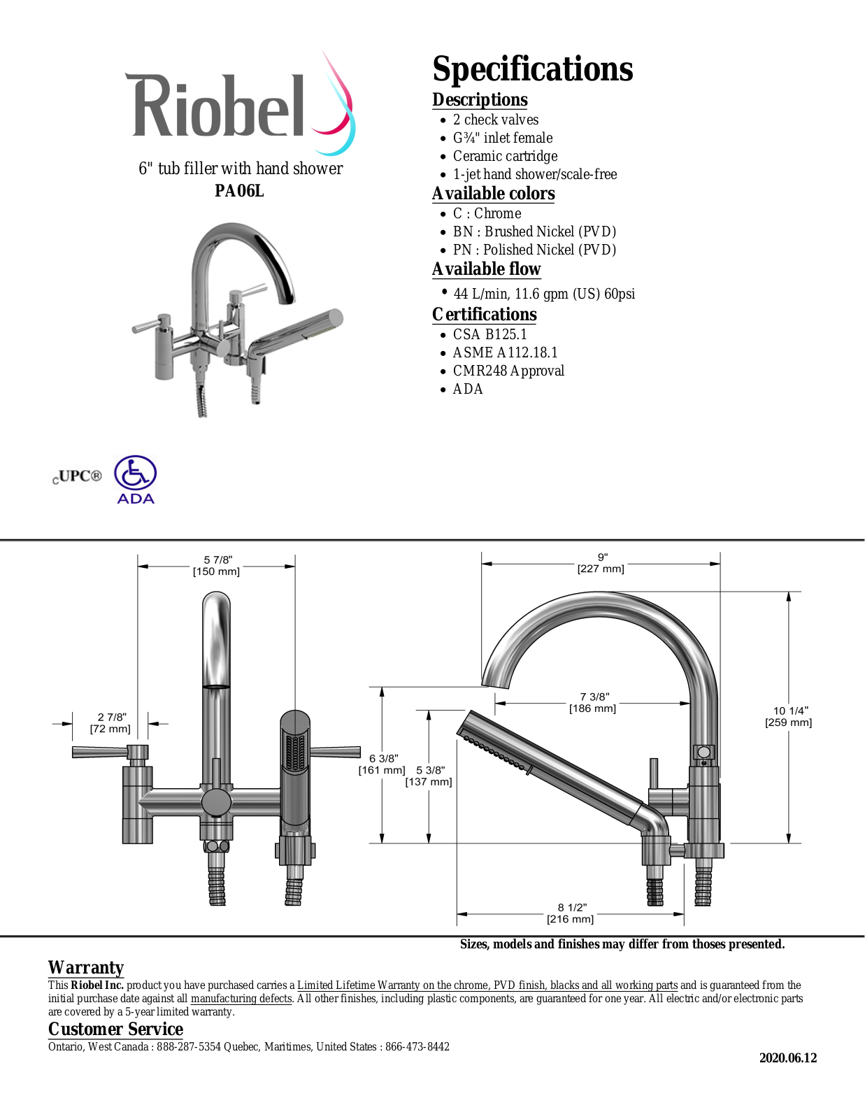 Riobel PA06LPN, PA06LC, PA06LBN Specifications - ManualMachine.com